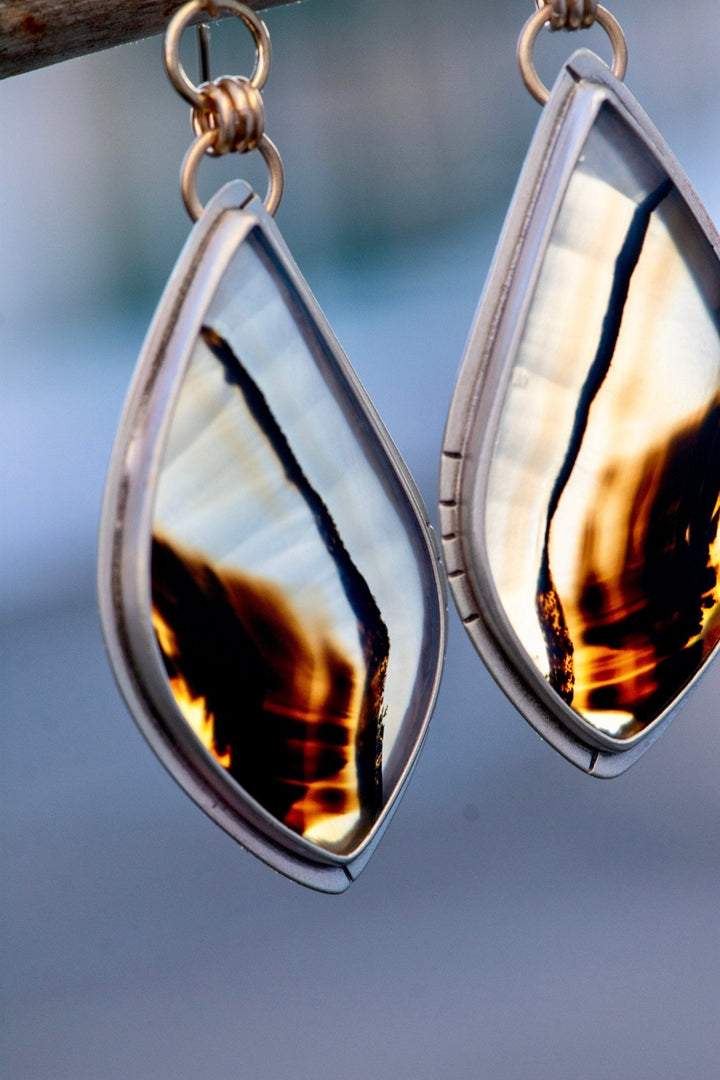 MONTANA AGATE CREPUSCULAR RAYS EARRINGS