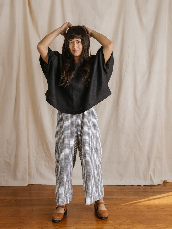 Super Wide Crop Top In Black Linen