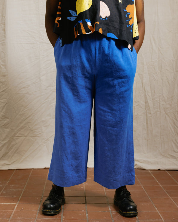 Mid Easy Pant in Cobalt Linen (RTS)