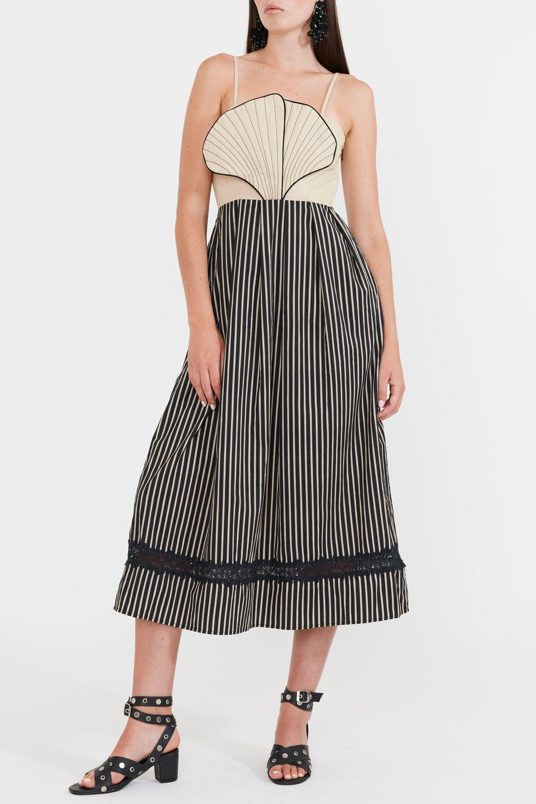 Hart Midi Dress - Black & Khaki Stripe