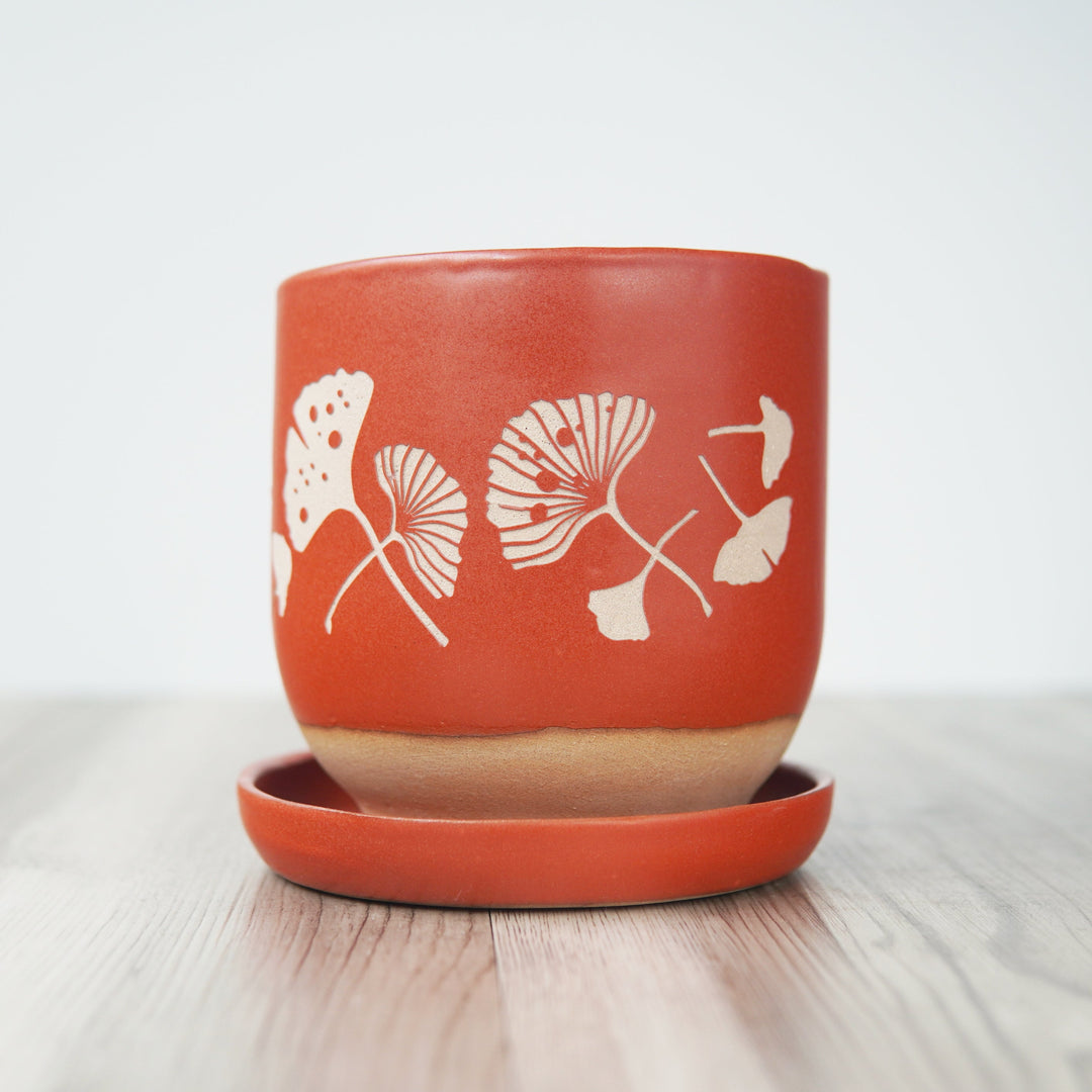 Ginkgo Leaves Farmhouse Planter + Saucer