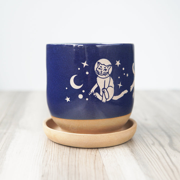 Space Cats Farmhouse Planter with Saucer