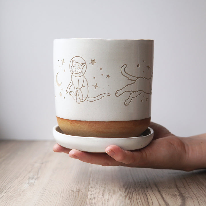 Space Cats Farmhouse Planter with Saucer