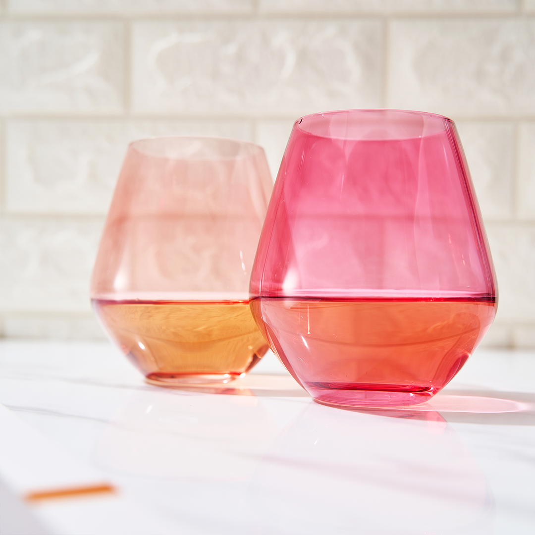 Flora Stemless Wine Glassware, Set of 2