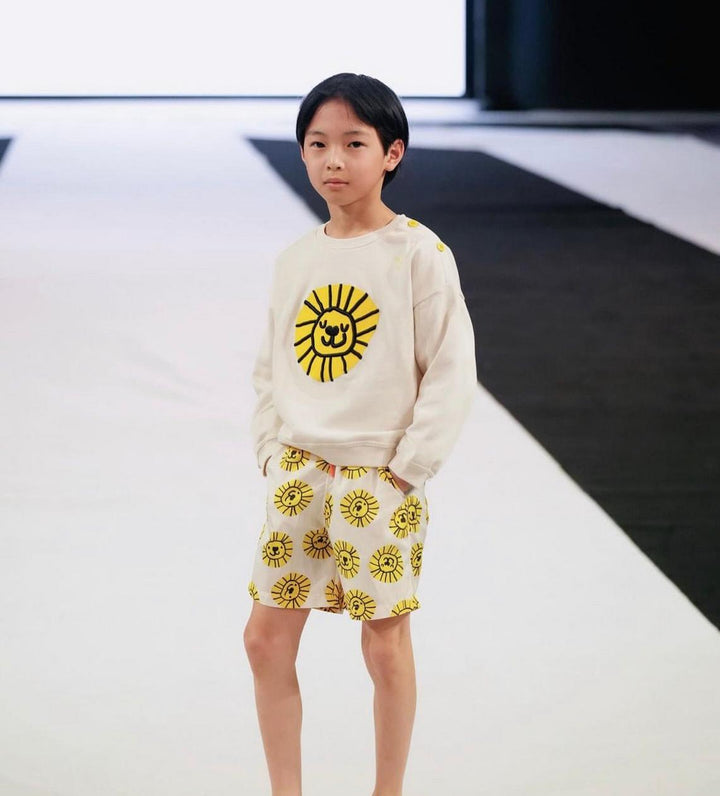 Recycled Cotton Lion Kid Sweatshirt - Natural/cyber Yellow
