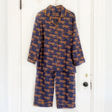 Women's Navy Leopard Washable Silk Pajamas