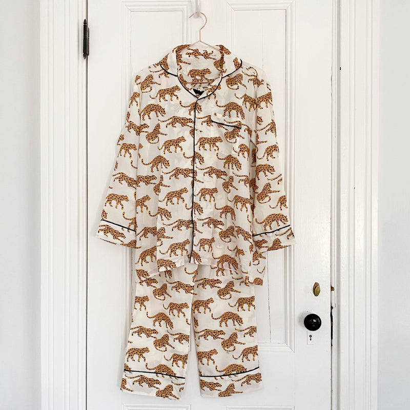 Women's White Leopard Washable Silk Pajamas