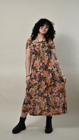 Megumi Dress in Midnight Moon Floral CAPPED SLEEVE