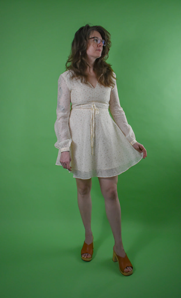 Sheer Bishop Sleeved Ditsy Flower Dress