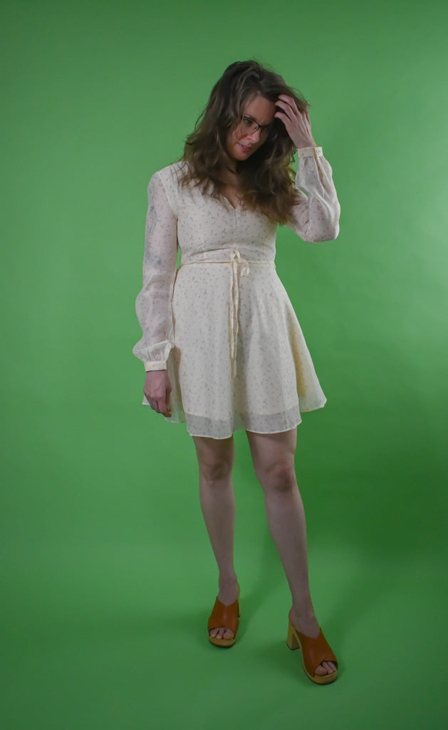 Sheer Bishop Sleeved Ditsy Flower Dress