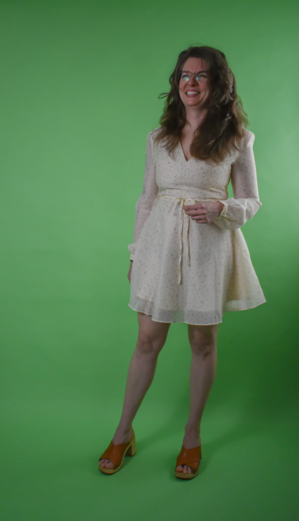 Sheer Bishop Sleeved Ditsy Flower Dress
