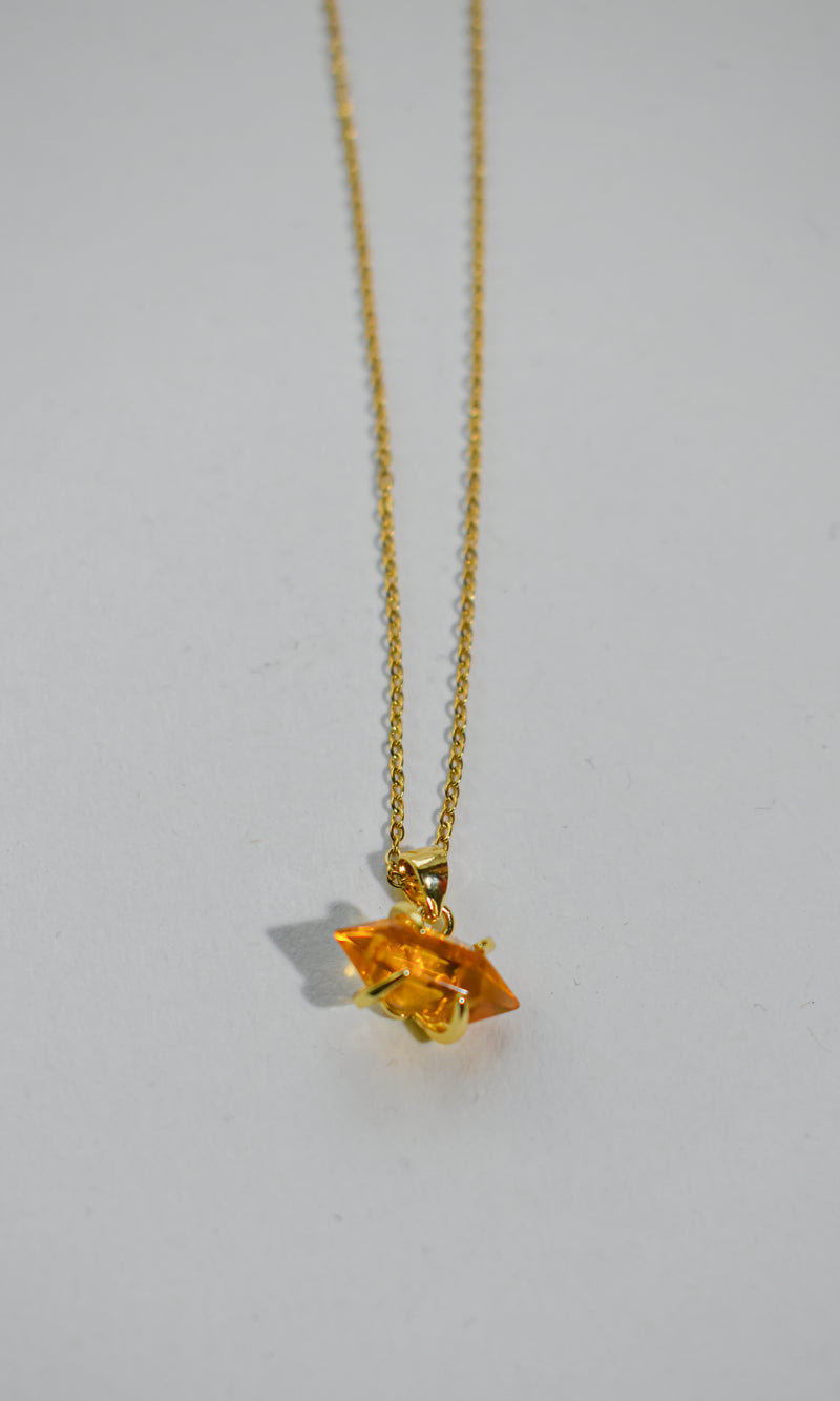 Hexagonal Crystal Gemstone & Brass Necklace