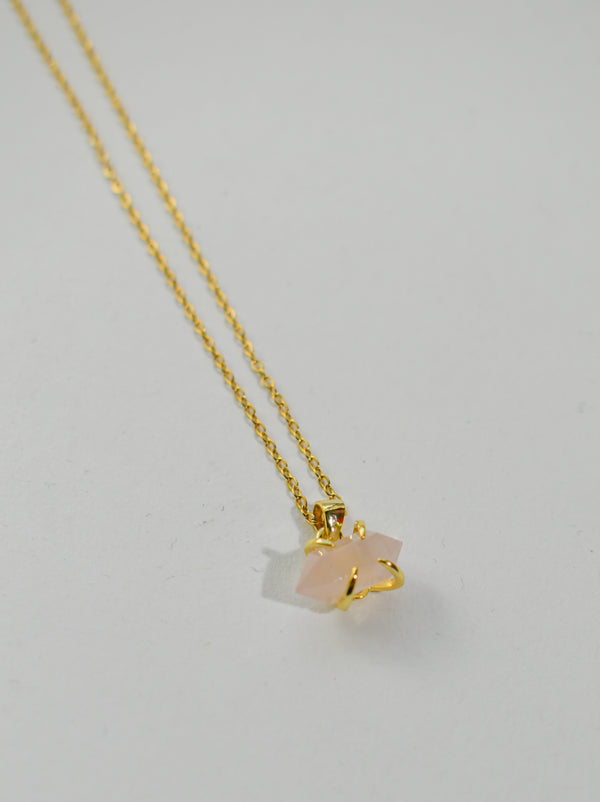Hexagonal Crystal Gemstone & Brass Necklace