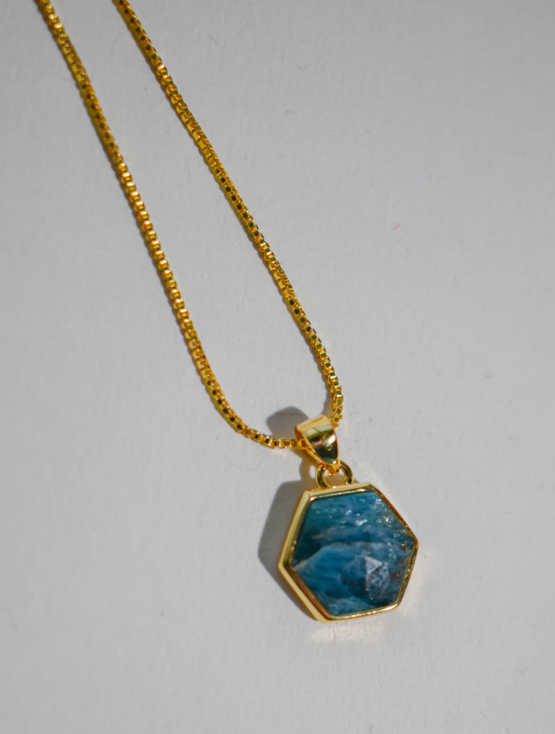 Faceted Hexagonal Gemstone & Brass Necklace