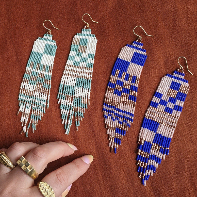 Large Checkerboard Beaded Earrings (3 Colorways)