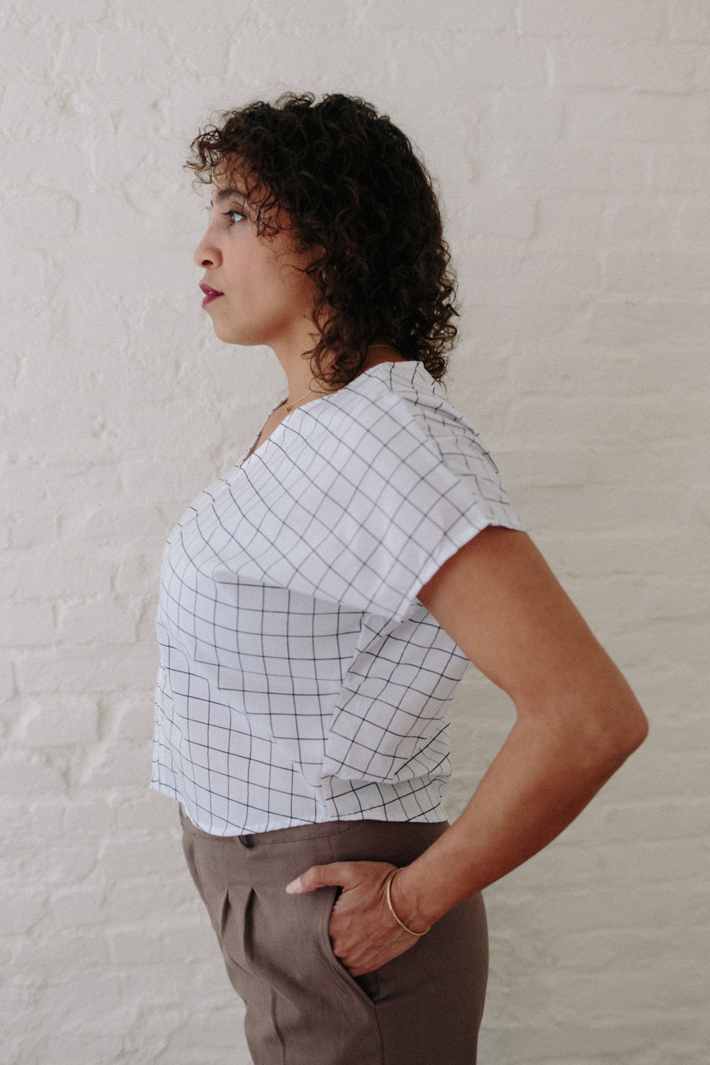 Dolman Top in White Squares