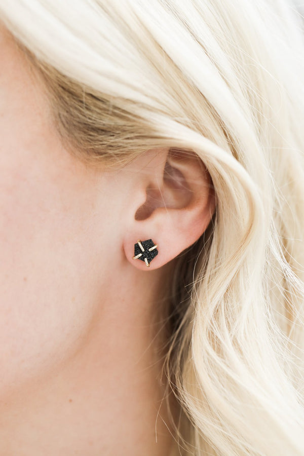 Black Druzy Stud Earrings