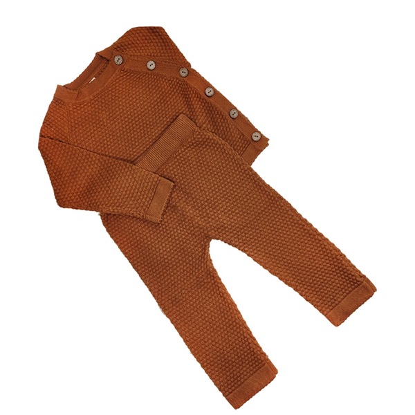 Noah Cotton Knit Shirt and Pant Set in Russet Brown