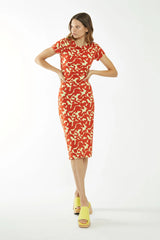 Banana Orange Squiggle Midi Knit Dress