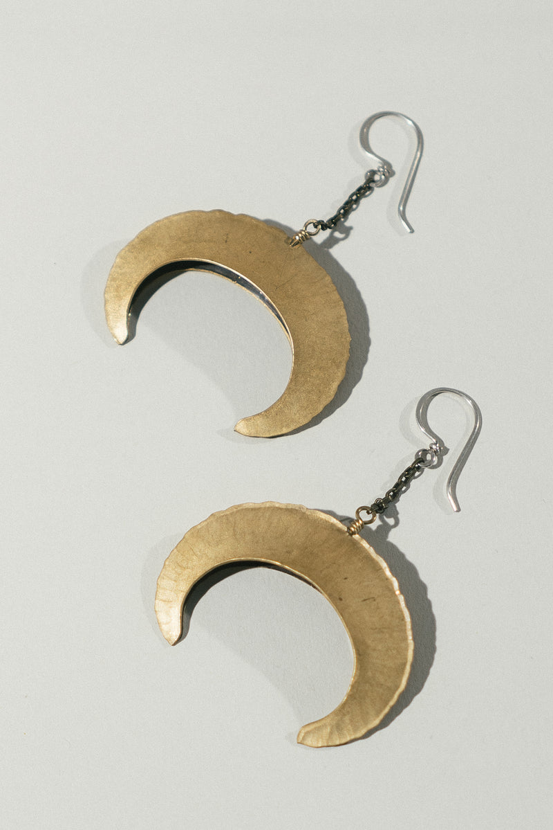 Brass Crescent Hook Earrings