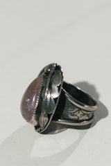 Silver Leaf and Stone Ring - Rose Quartz