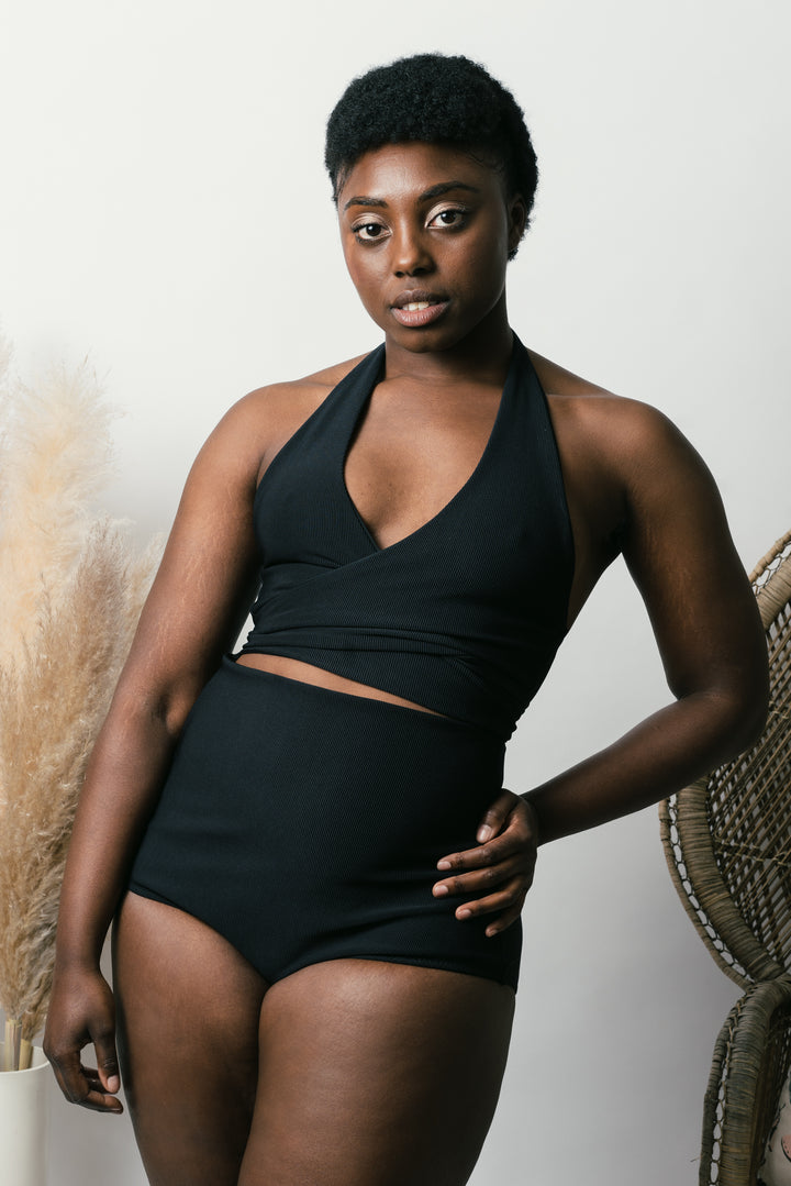 Selka Swimsuit in Black Ribknit