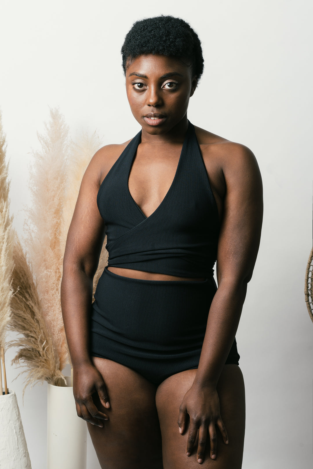 Selka Swimsuit in Black Ribknit