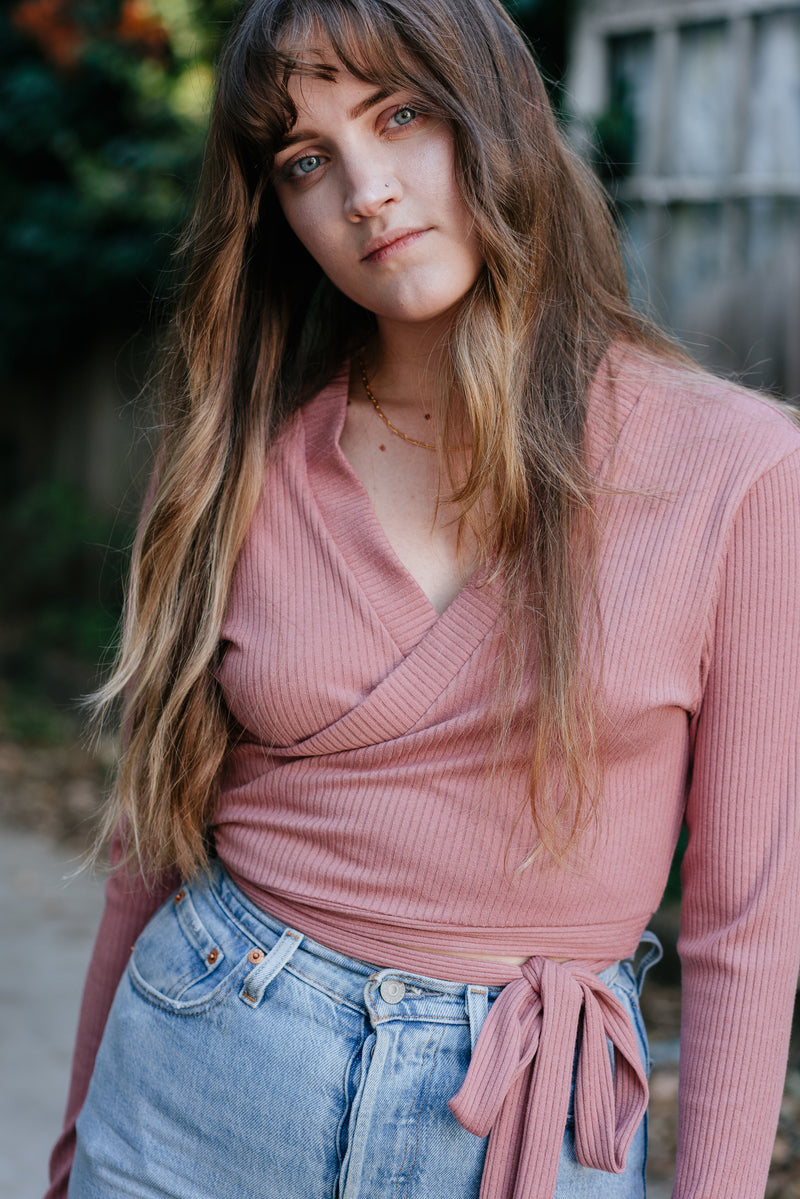 Rowan Wrap Top in Dusty Pink