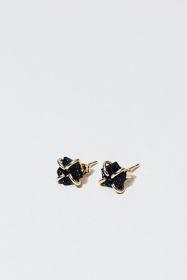 Black Druzy Stud Earrings
