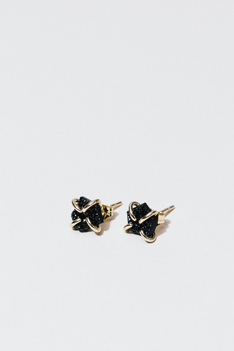 Black Druzy Stud Earrings