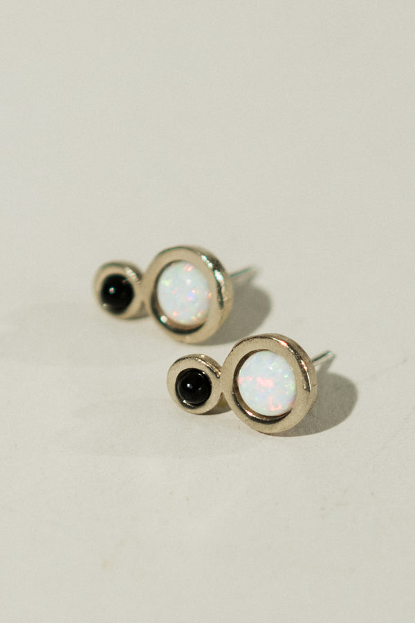 Mini Orbit Earrings with Opal