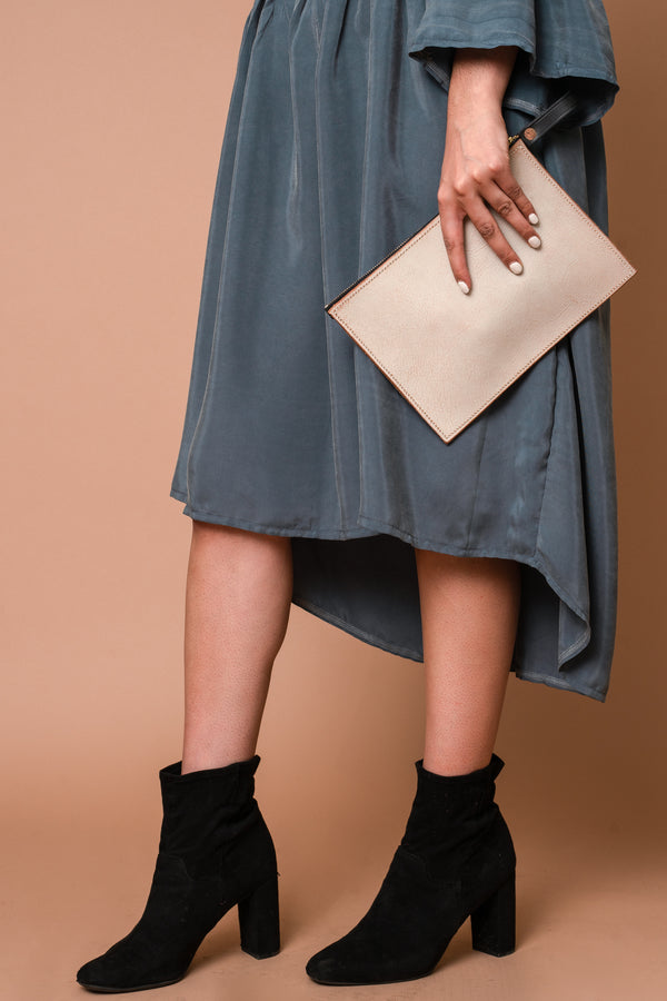 Hand Stitched Drop Clutch - Cream
