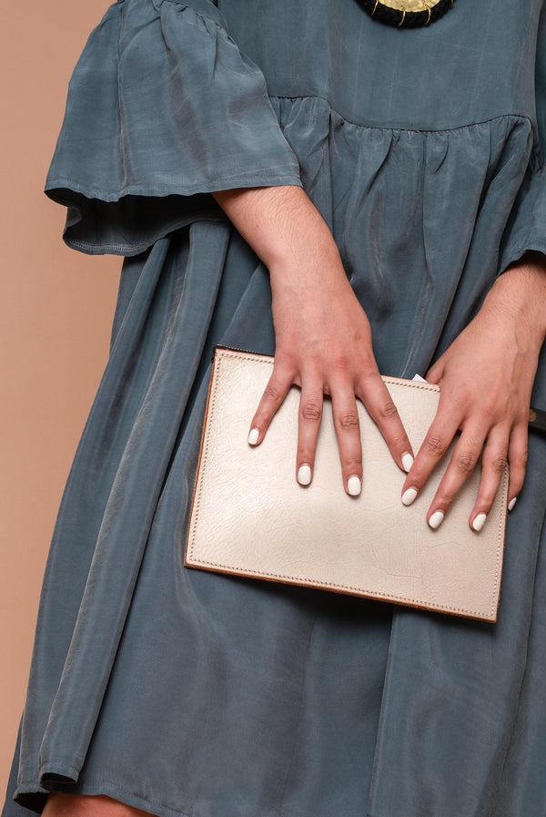 Hand Stitched Drop Clutch - Cream