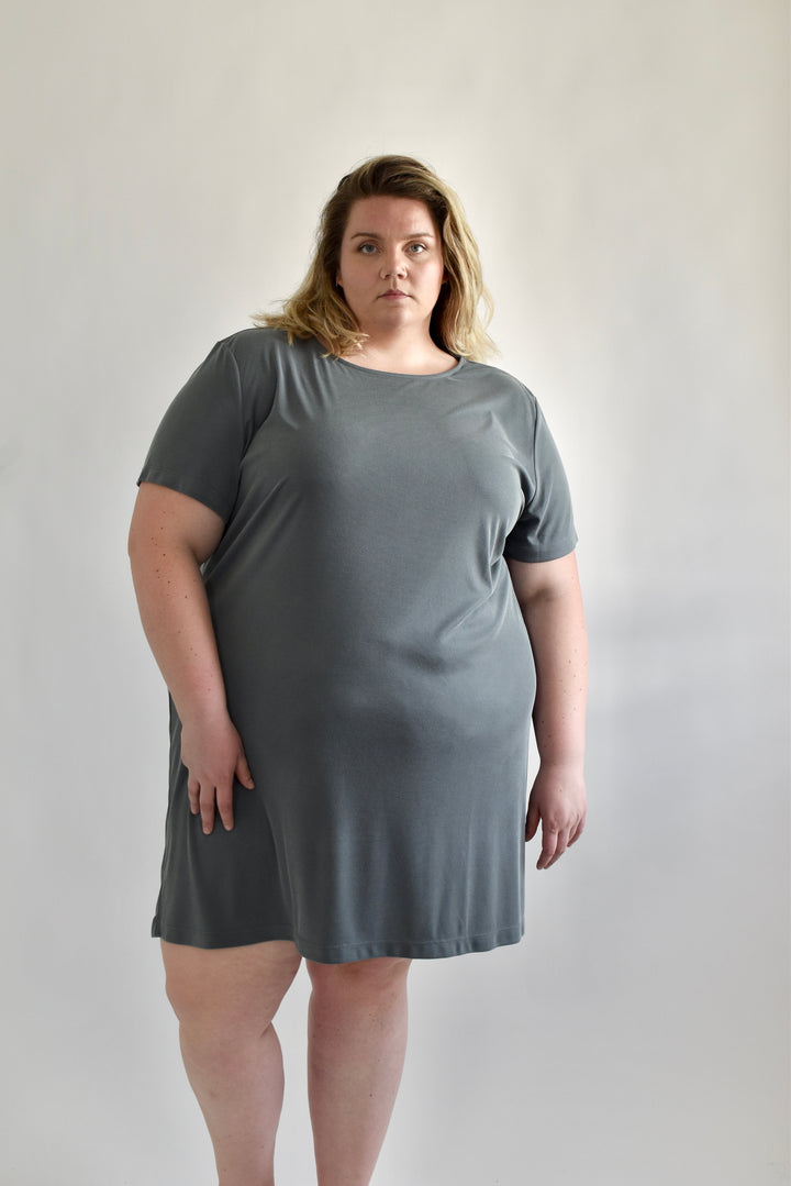 Sammy T-Shirt Dress in Charcoal Ribknit