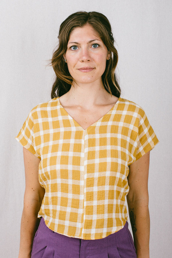 Dolman Top in Marigold Checker