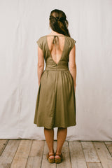 Joy dress in Olive Raw Silk