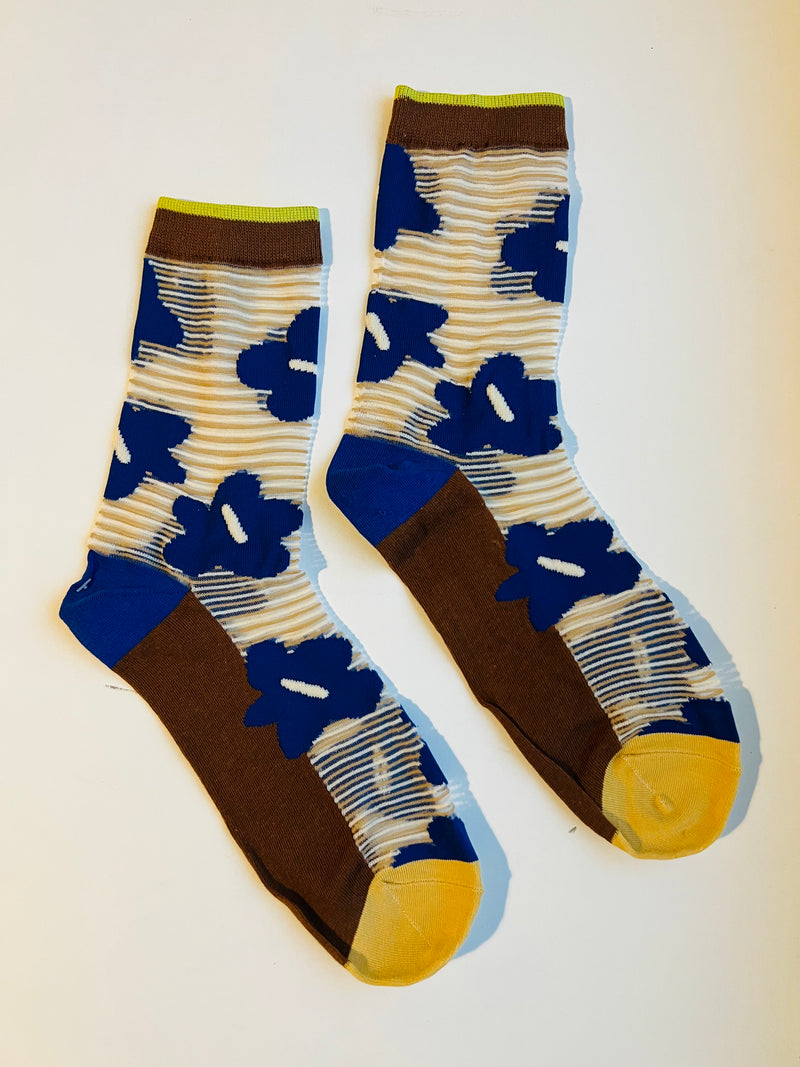 Sheer Ultra Blue Daisy Sock