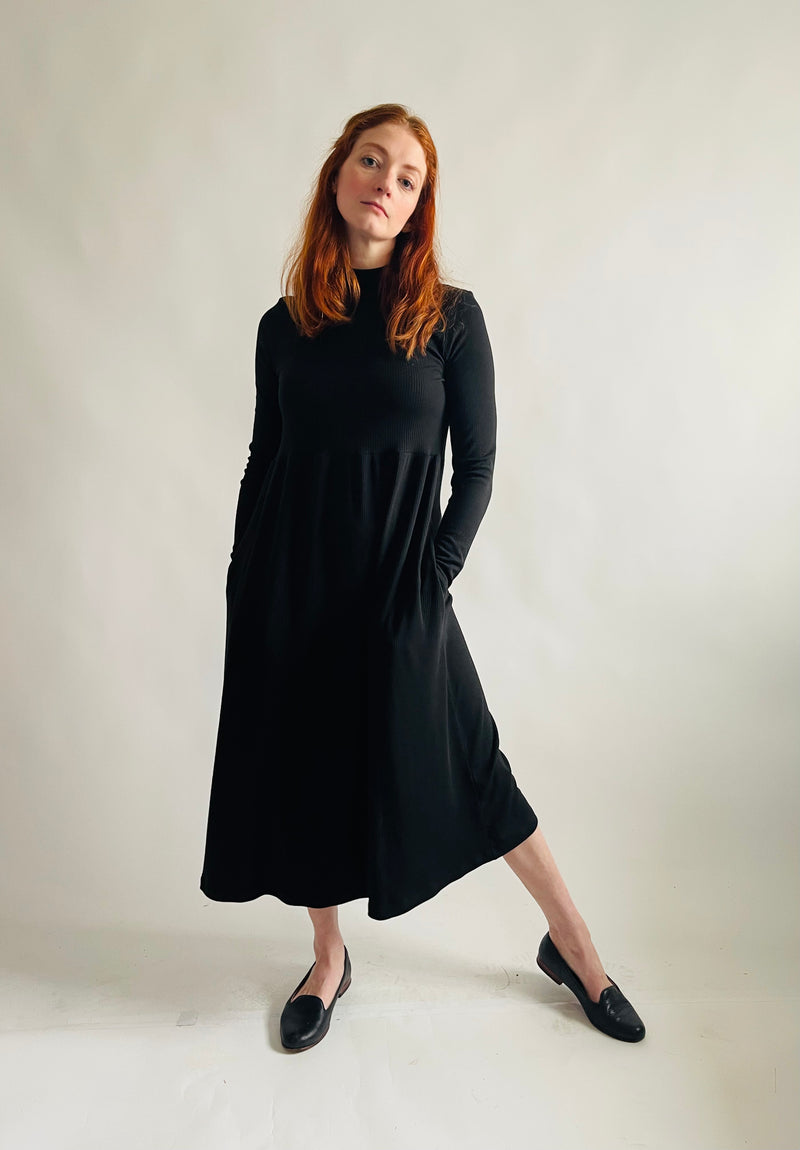 Megumi Dress in Black Ribknit