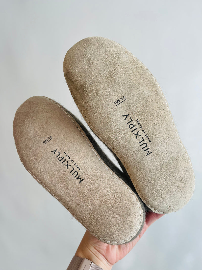 Light Grey and Muted Rose Pom Pom Felt Slippers