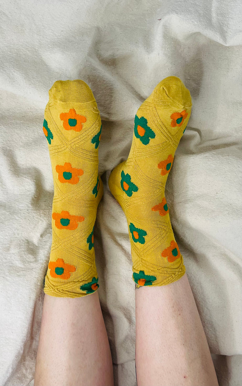 Embroidered Stitch Floral Sock