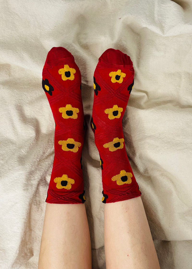 Embroidered Stitch Floral Sock