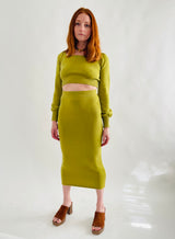 Olive Knit Midi Skirt