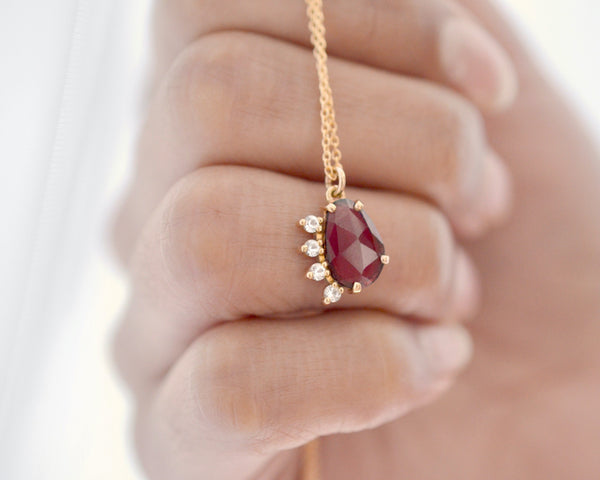 Garnet Rose Cut Asymmetrical Necklace