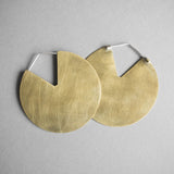 Large Brass Disc Earrings with V Cutout