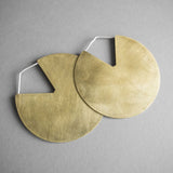 Large Brass Disc Earrings with V Cutout