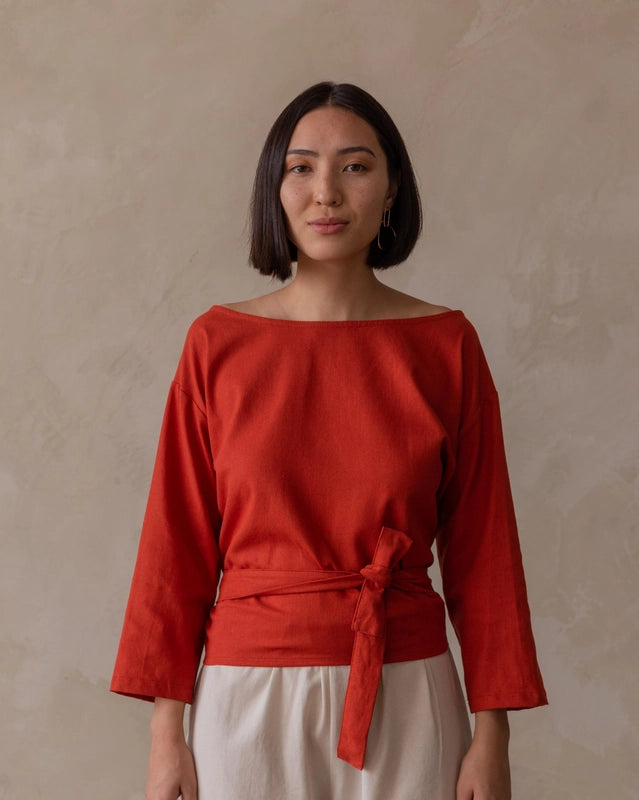 Rhoda Wrap Top in Blood Orange