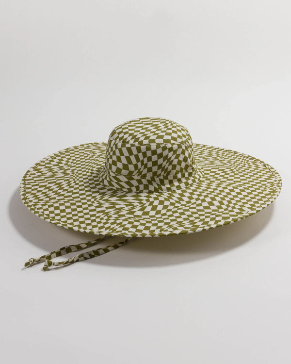 Packable Sun Hat in Moss Trippy Checker