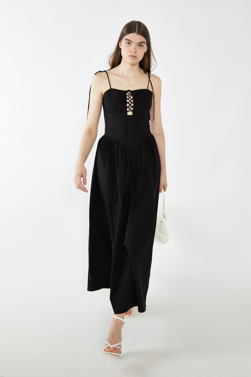 Tie Up Black Dress
