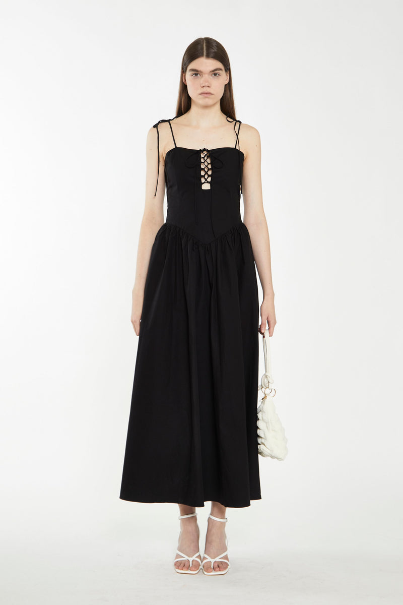 Tie Up Black Dress