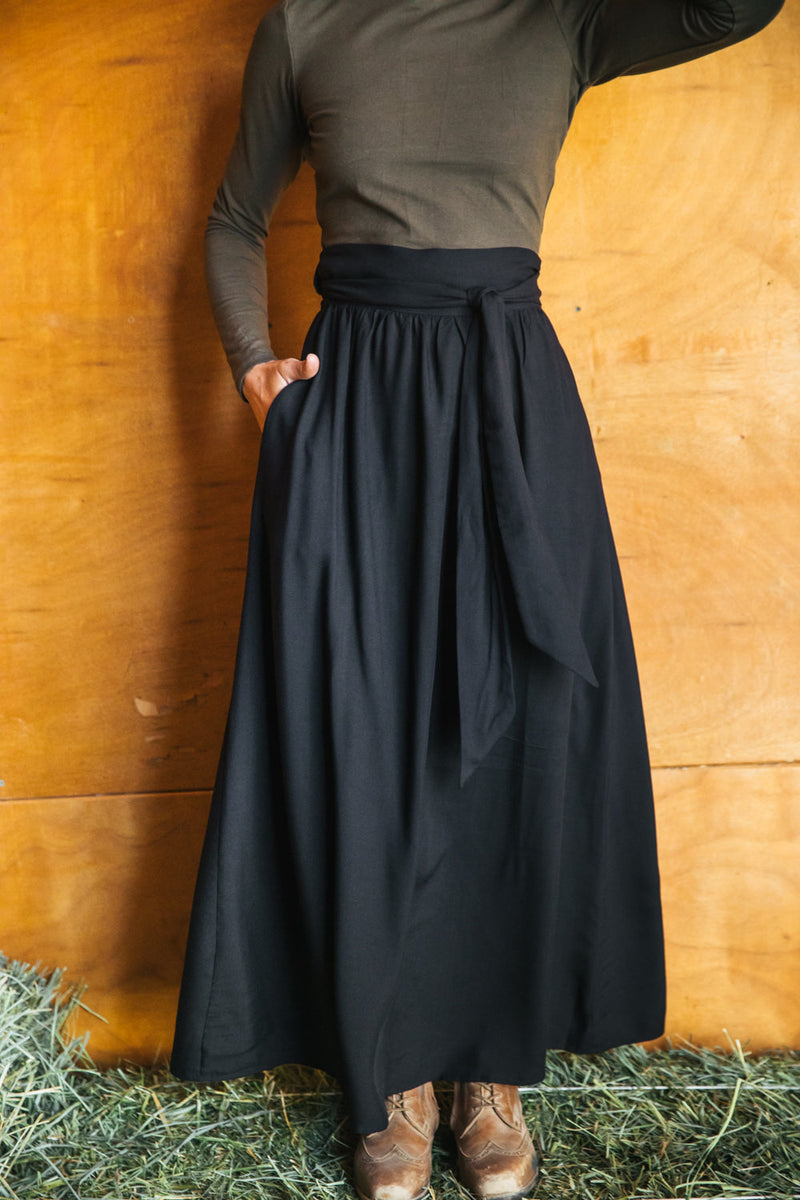 Maxi Wrap Skirt in Black Challis